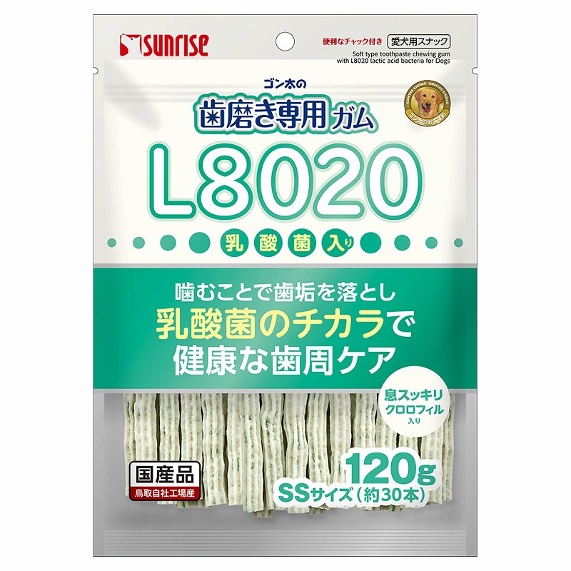 ［マルカン サンライズ］ゴン太の歯磨き専用ガムSSサイズ L8020乳酸菌入り クロロフィル入り 120g