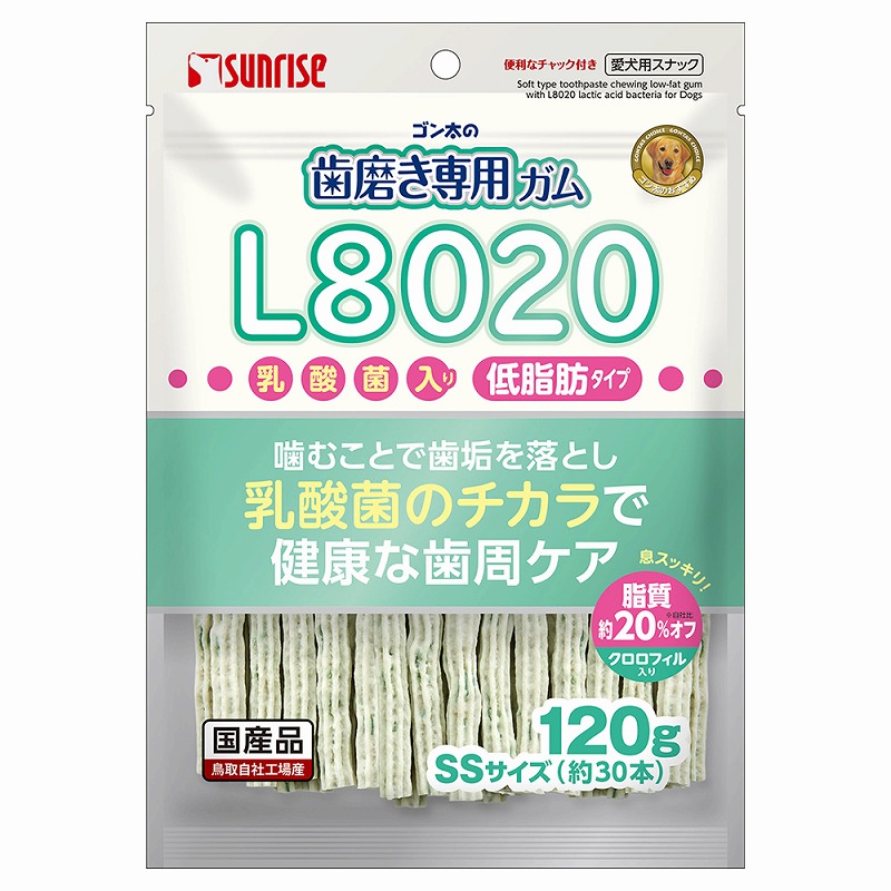 ［マルカン サンライズ］ゴン太の歯磨き専用ガムSSサイズ L8020乳酸菌入り クロロフィル入り 低脂肪 120g