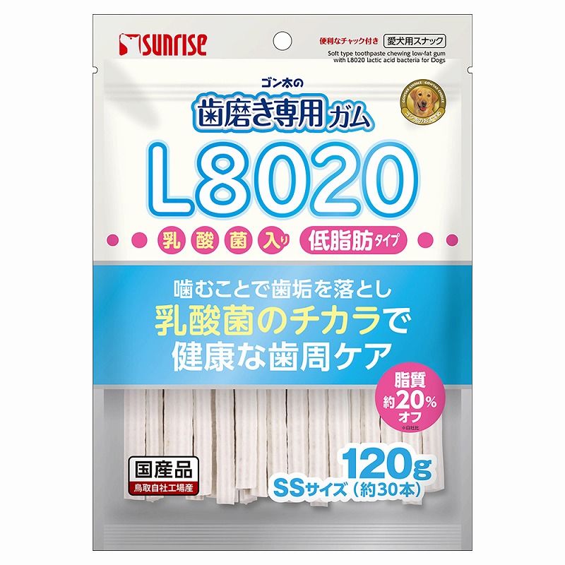 ［マルカン サンライズ］ゴン太の歯磨き専用ガムSSサイズ L8020乳酸菌入り 低脂肪 120g