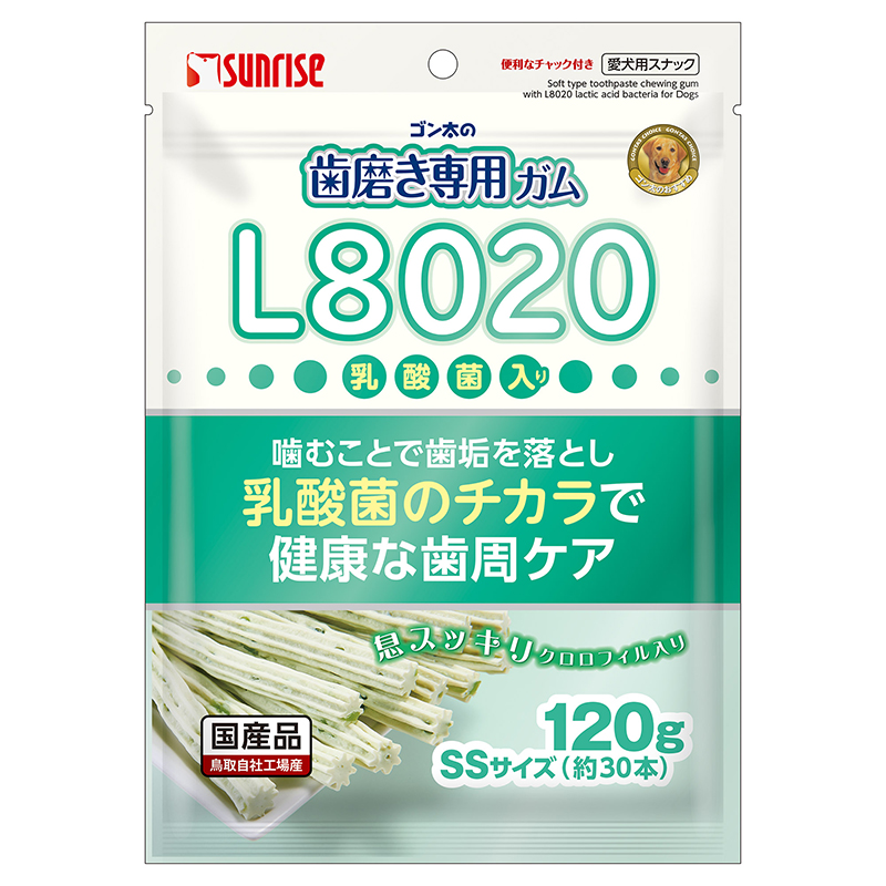 ［マルカン サンライズ］ゴン太の歯磨き専用ガムSSサイズ L8020乳酸菌入り クロロフィル入り 120g