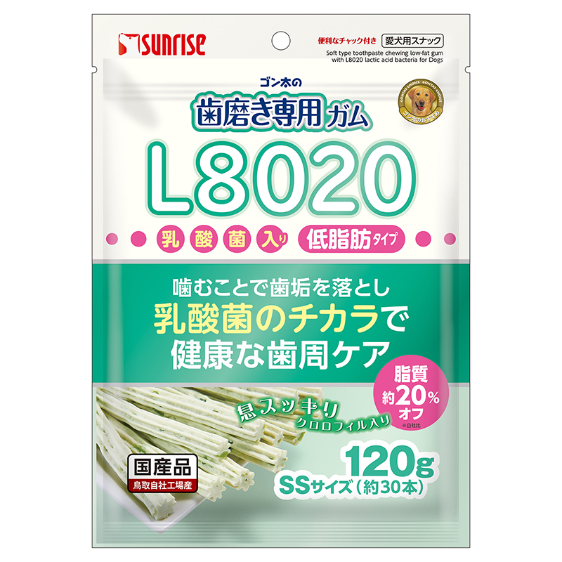 ［マルカン サンライズ］ゴン太の歯磨き専用ガムSSサイズ L8020乳酸菌入り クロロフィル入り 低脂肪 120g