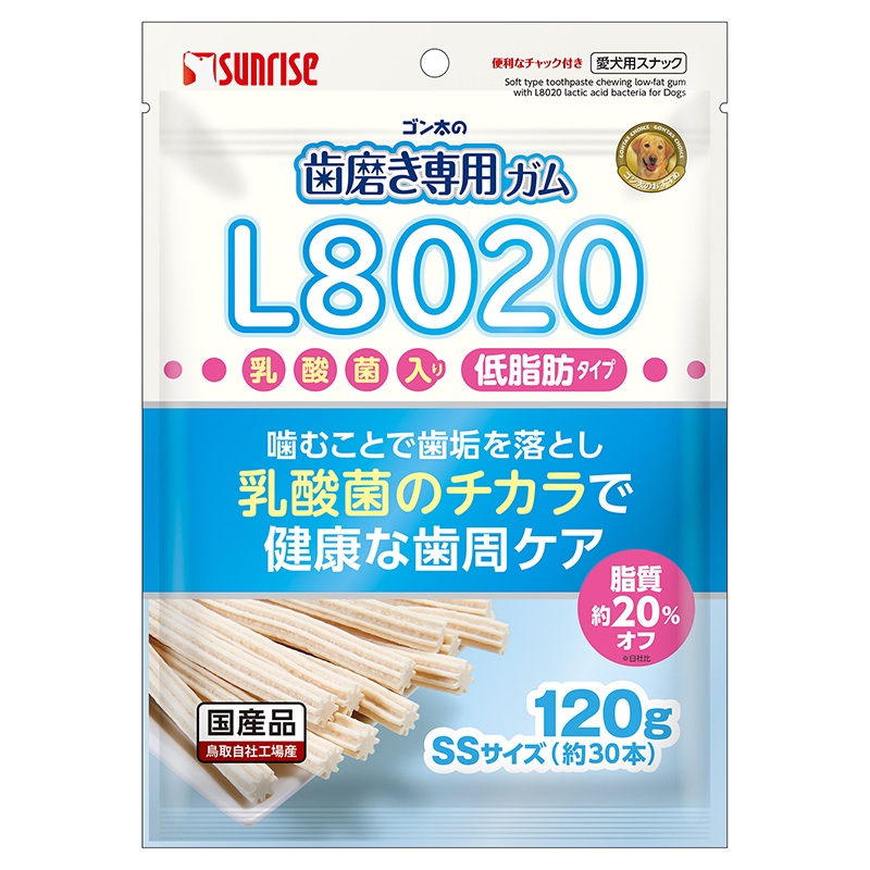 ［マルカン サンライズ］ゴン太の歯磨き専用ガムSSサイズ L8020乳酸菌入り 低脂肪 120g