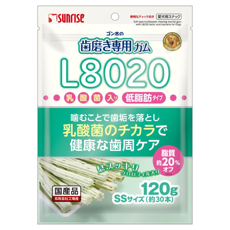 ［マルカン サンライズ(直送)］ゴン太の歯磨き専用ガムSSサイズ L8020乳酸菌入り クロロフィル入り 低脂肪 120g ※メーカー直送 ※発注単位・最低発注数量(混載15ケース以上)にご注意下さい