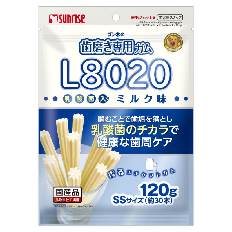 ［マルカン サンライズ］ゴン太の歯磨き専用ガムSSサイズ L8020乳酸菌入り ミルク味 120g