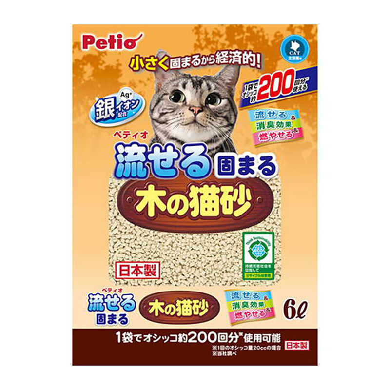 ［ペティオ(直送)］流せる固まる木の猫砂 6L ※メーカー直送 ※発注単位・最低発注数量(納価合計：税抜７万円以上)にご注意下さい