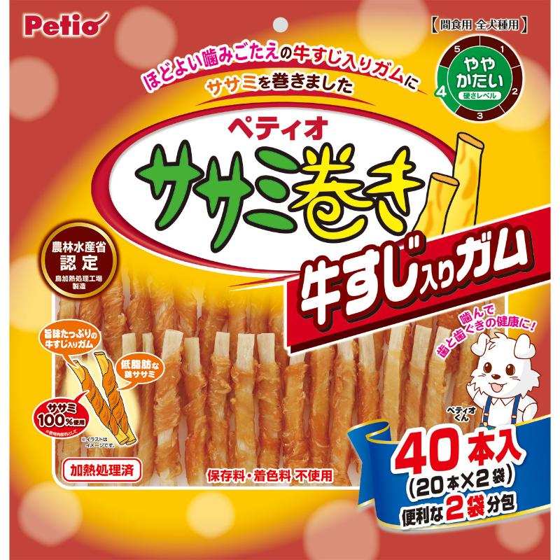 ［ペティオ］ササミ巻き 牛すじ入りガム 40本入