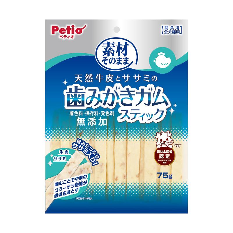 ［ペティオ］素材そのまま 天然牛皮とササミの歯みがきガム スティック 75g