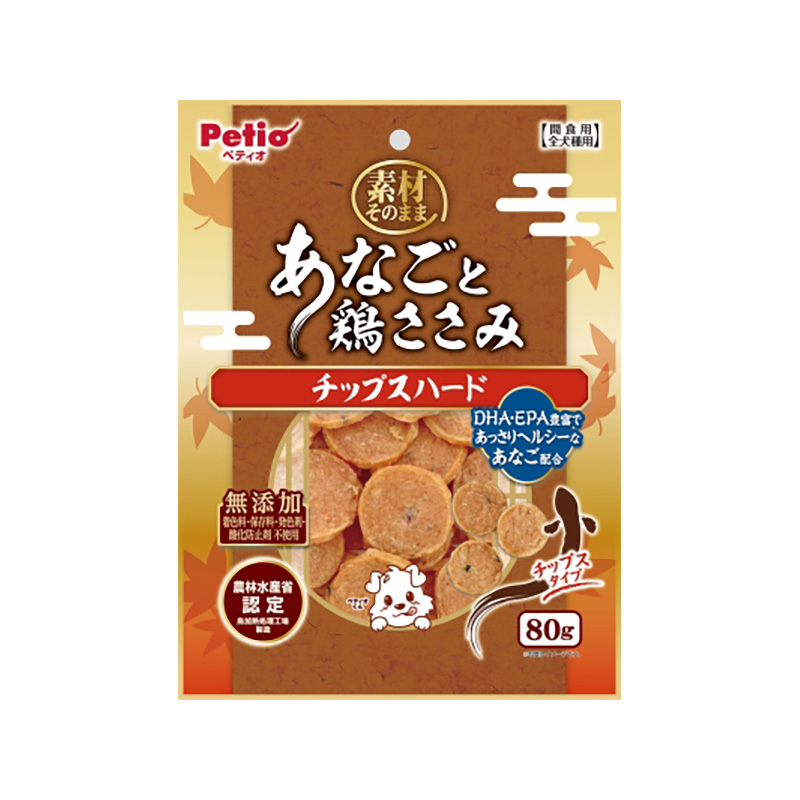 ［ペティオ］素材そのまま あなごと鶏ささみチップスハード 80g／1セット(6点) ※数量限定商品【ご予約受付3/10まで】展示会イチ推し商品