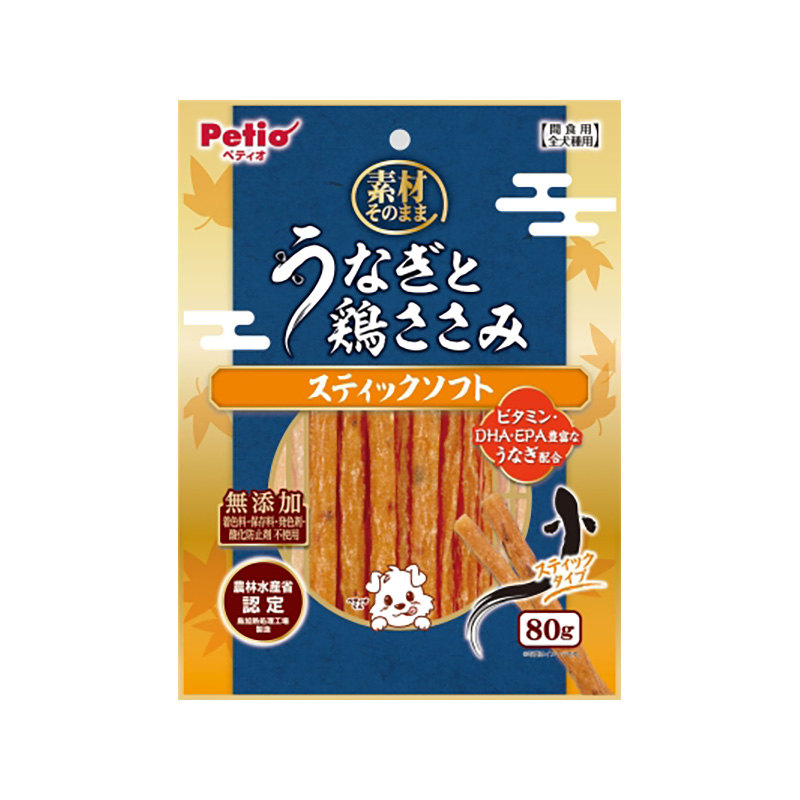 ［ペティオ］素材そのまま うなぎと鶏ささみスティックソフト 80g／1セット(6点) ※数量限定商品【ご予約受付3/10まで】展示会イチ推し商品