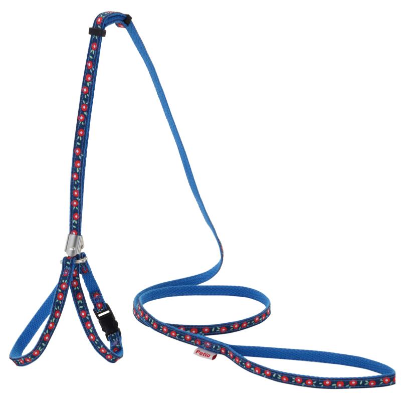 ［ペティオ］猫小町ハーネスリード 椿 ブルー