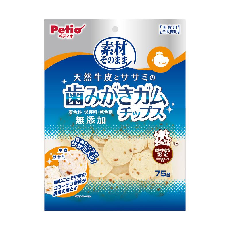 ［ペティオ］素材そのまま 天然牛皮とササミの歯みがきガム チップス 75g