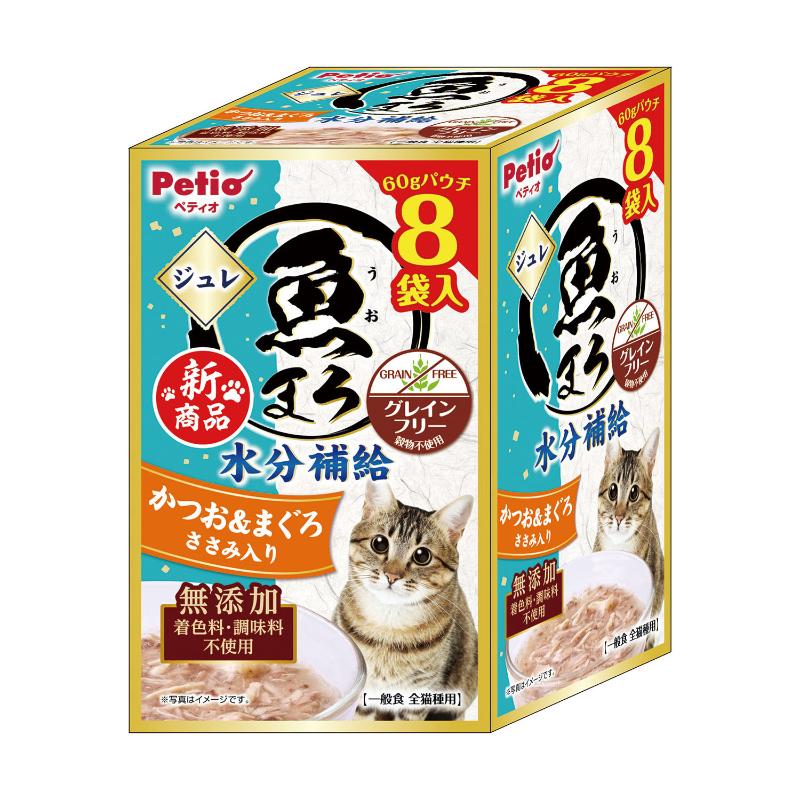 ［ペティオ］魚まろ 水分補給ジュレパウチ かつお＆まぐろ ささみ入り 60g×8袋入