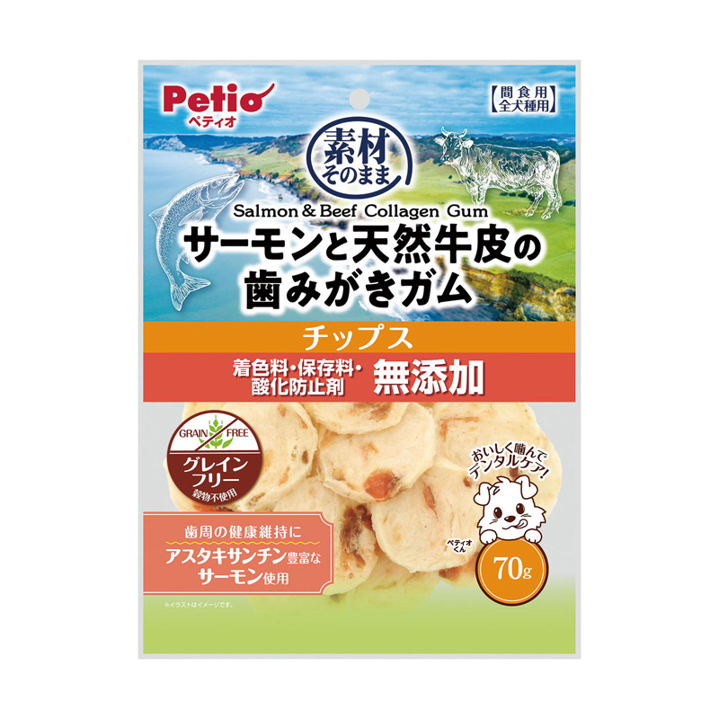 ［ペティオ］素材そのまま サーモンと天然牛皮の歯みがきガム チップス 70g