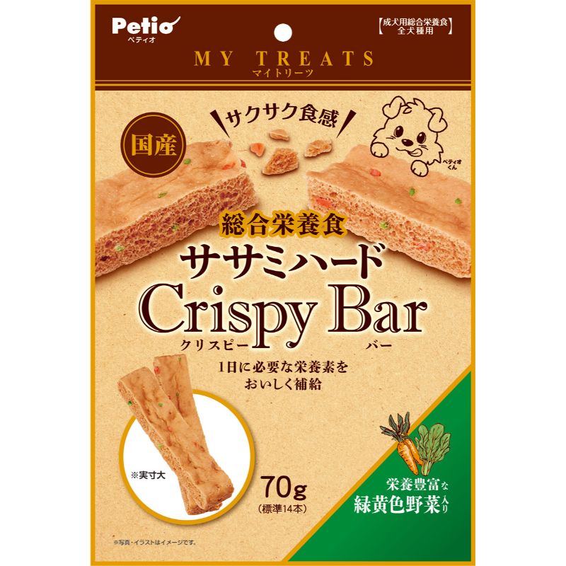 ［ペティオ］マイトリーツ 総合栄養食 ササミハードクリスピーバー 緑黄色野菜入り70g