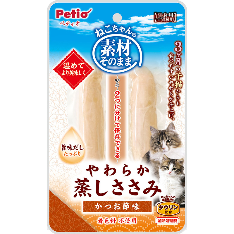 [ペティオ] 素材そのまま ねこちゃんの やわらか蒸しささみ かつお節味 2本入