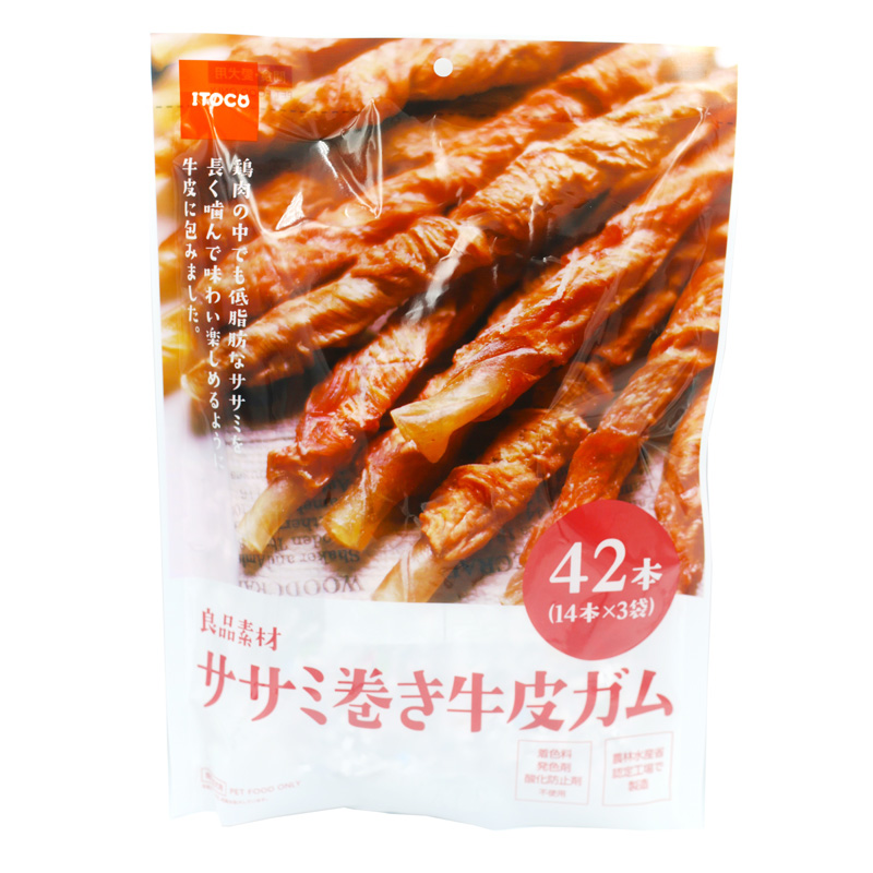 [イトウ&カンパニーリミテッド]良品素材 ササミ巻き牛皮ガム 42本