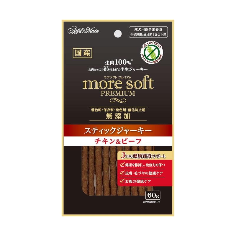 ［ペティオアドメイト］moresoftプレミアム スティックジャーキー チキン＆ビーフ 60g