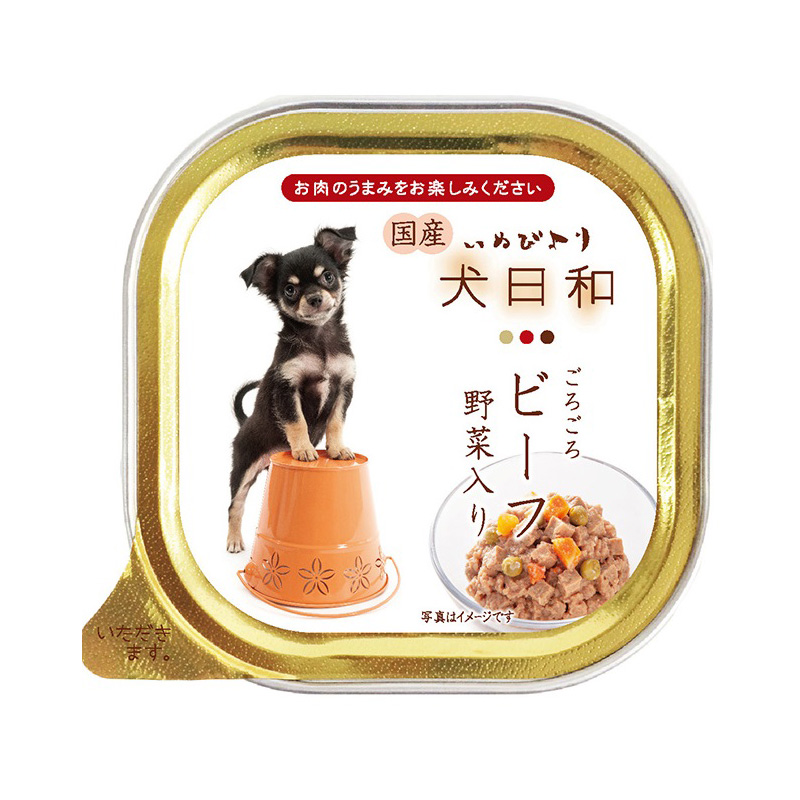 [わんわん(直送)] 犬日和トレイ ビーフ 野菜入り 100g ／1ケース（96点） ※発注単位・最低発注数量(1ケース以上)にご注意下さい