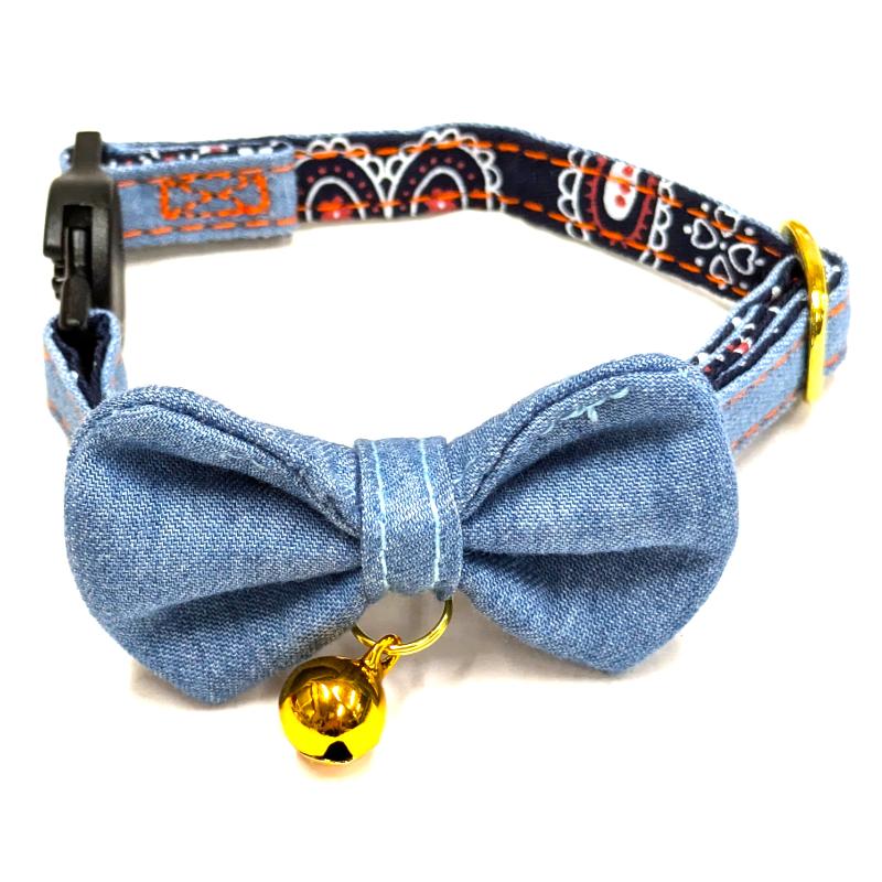 ［岡野製作所］デニムリボン キャット ライトブルー