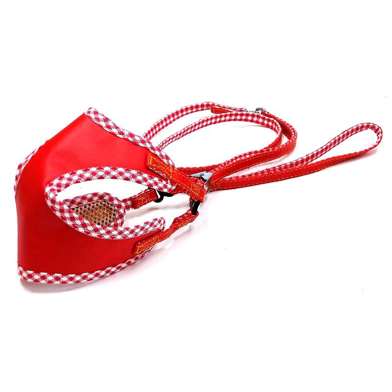 【アウトレット】［岡野製作所］コットンレザーソフトハーネスリードSS レッド