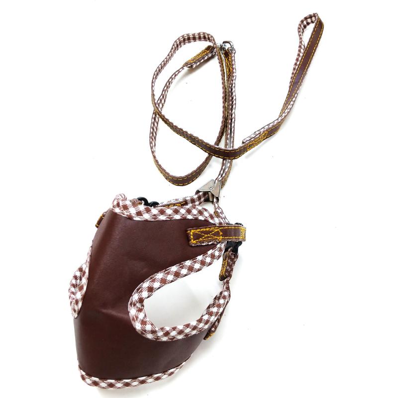 【アウトレット】［岡野製作所］コットンレザーソフトハーネスリードSS ブラウン