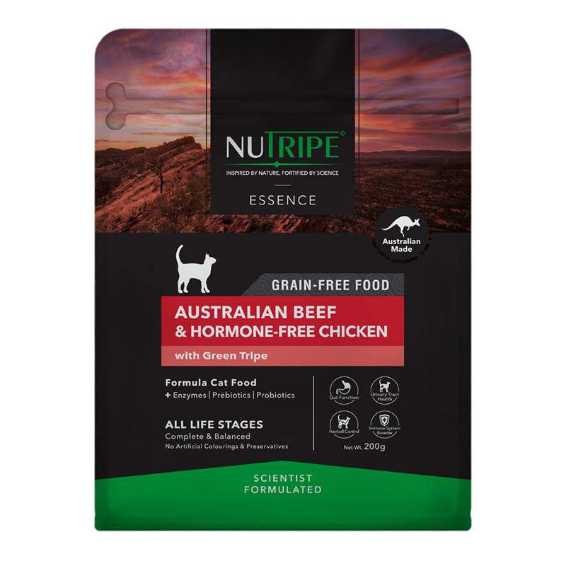 ［ファンタジーワールド］ニュートライプ グレインフリードライ キャット ビーフ＆チキンwithグリーントライプ 200g＜専門店商材＞