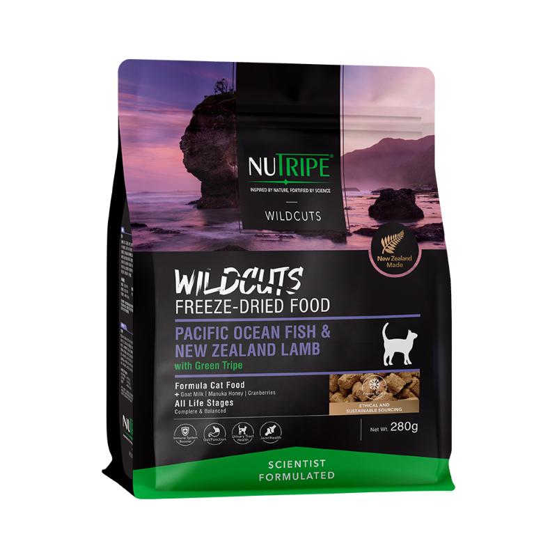 ［ファンタジーワールド(直送)］ニュートライプ ワイルドカット キャット フリーズドライ フィッシュ&ラムwithグリーントライプ 280g ＜ペット専門店商材＞【決算セール】