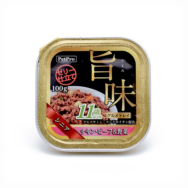 ［ペットプロジャパン(直送)］ペットプロ 旨味グルメトレイ 11歳以上用 チキン・ビーフ＆野菜 100g ※メーカー直送（本州のみ） ※発注単位・最低発注数量(混載10ケース以上)にご注意下さい