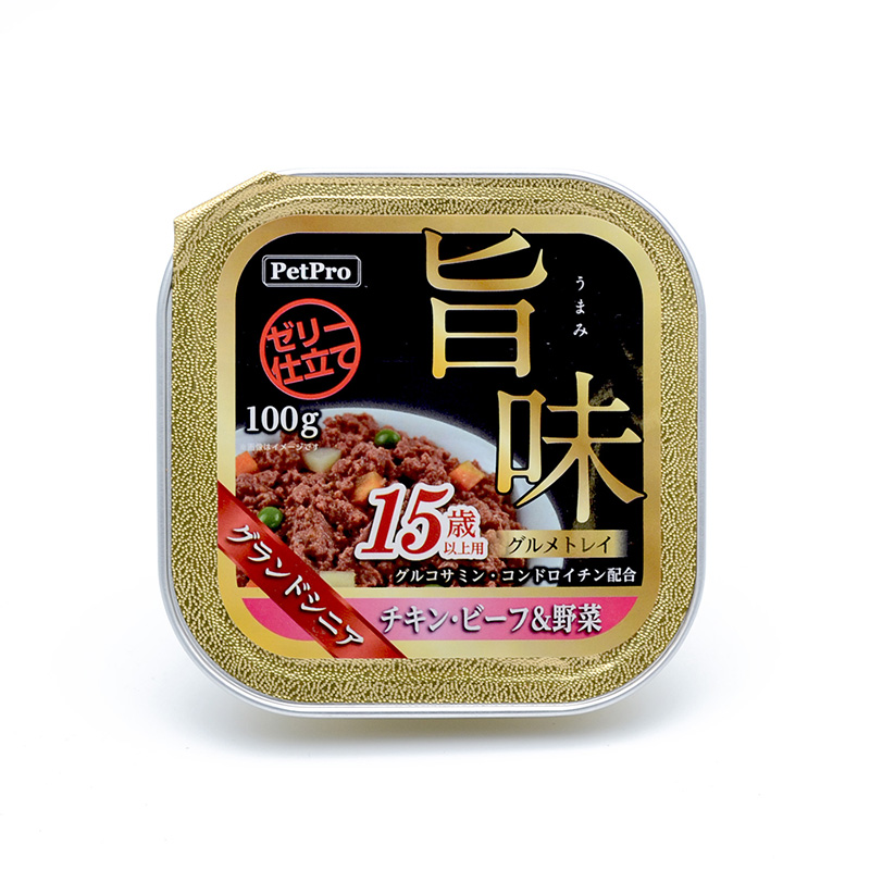 ［ペットプロジャパン(直送)］ペットプロ 旨味グルメトレイ 15歳以上用 チキン・ビーフ＆野菜 100g ※メーカー直送（本州のみ） ※発注単位・最低発注数量(混載10ケース以上)にご注意下さい