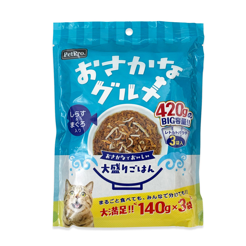 ［ペットプロジャパン］ペットプロ おさかなグルメ しらす＆まぐろ入り 140g×3袋【10月特価】