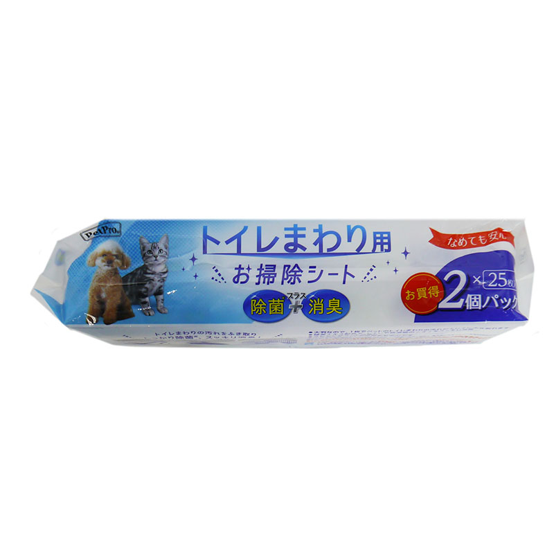 ペットプロジャパン] トイレまわり用お掃除シート 25枚入×2個パック | ペットフード・ペット用品の卸売・仕入はPETポチッと ラブリー・ペット商事