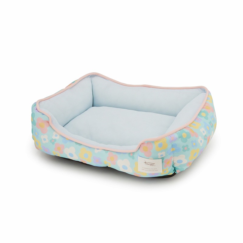 【アウトレット】［ペットプロジャパン］Homey スクエアベッド フラワー柄 S ブルー