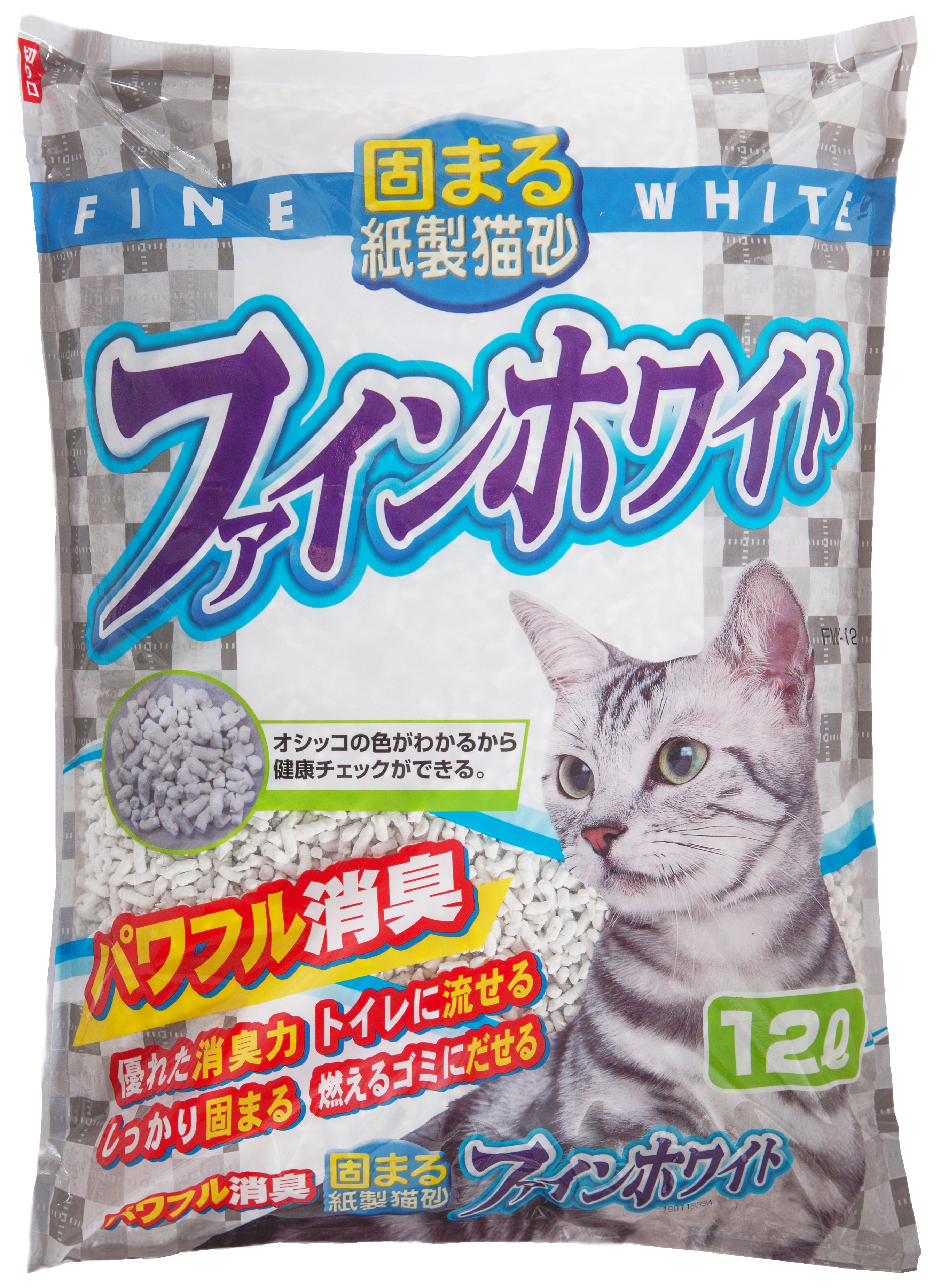 [常陸化工] 固まる紙製猫砂 ファインホワイト 12L