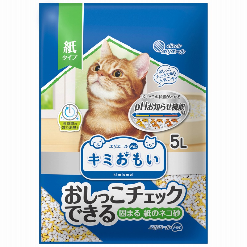 ［大王製紙］エリエール キミおもい おしっこチェックできる 固まる紙のネコ砂 5L