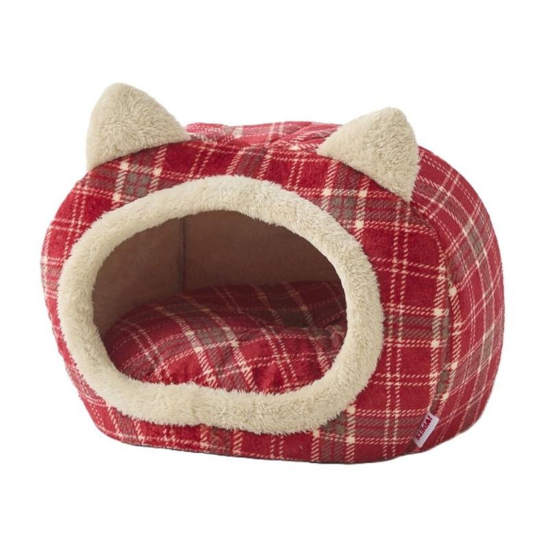 ［ボンビアルコン］もふもふキャットハウス チェックレッド
