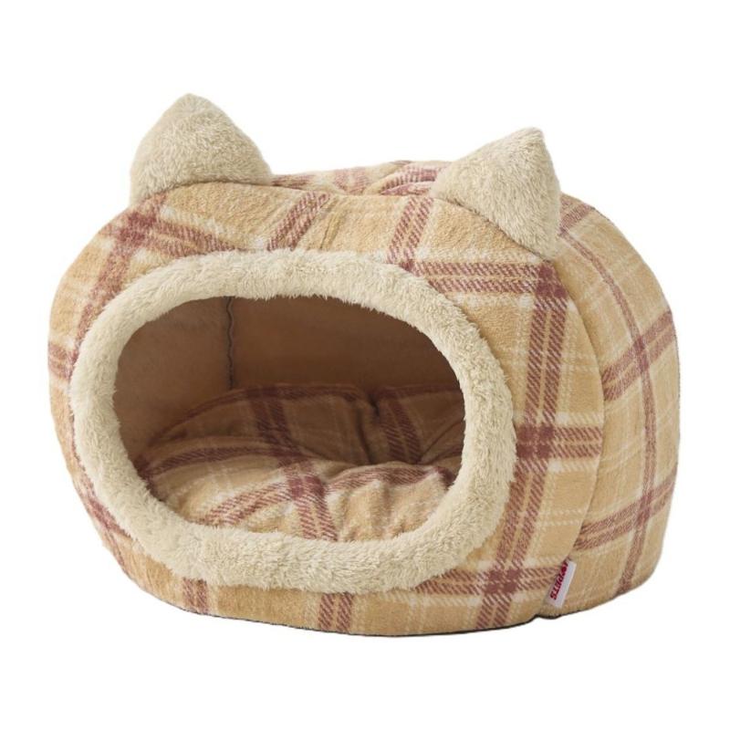 ［ボンビアルコン］もふもふキャットハウス チェックベージュ