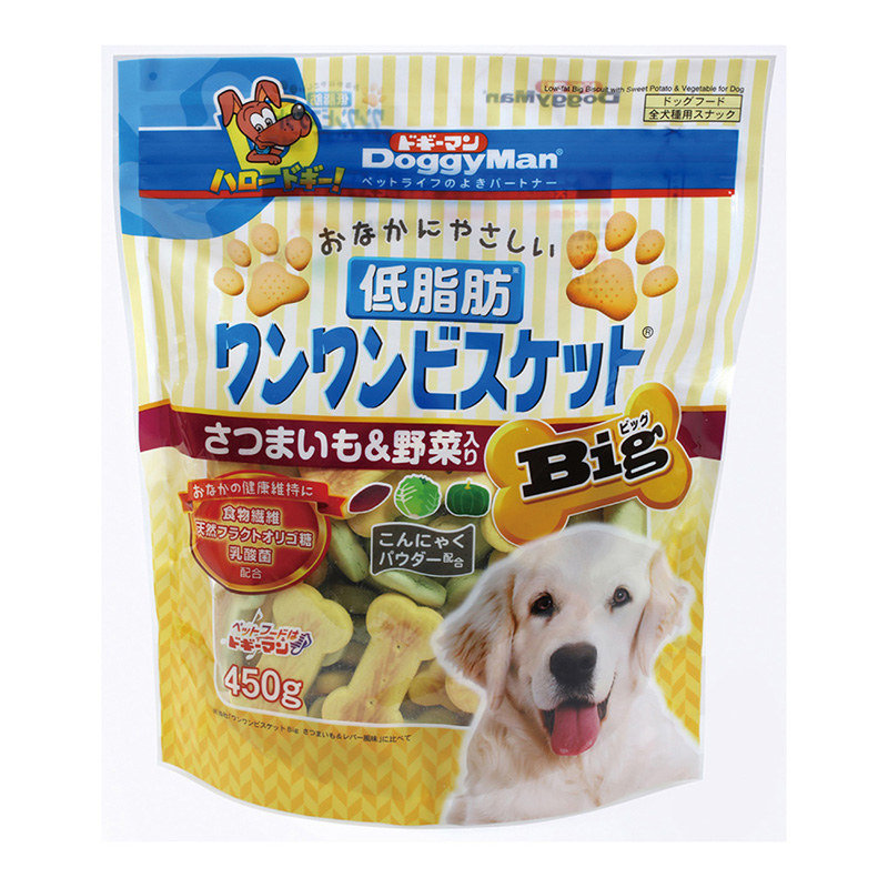 [ドギーマンハヤシ] おなかにやさしい低脂肪ワンワンビスケット Big さつまいも＆野菜入 450g