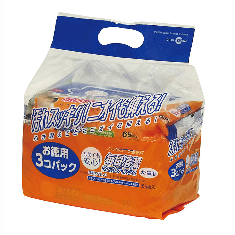 [マルカン(直送)] 毎日清潔ウェットティッシュ 65枚入３個パック ※メーカー直送となります。※発注単位・最低ご購入金額にご注意下さい