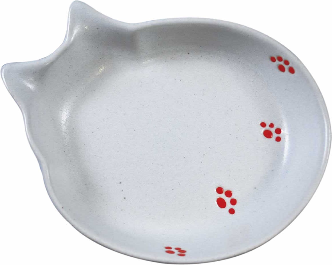［貝沼産業(直送)］瀬戸焼 猫用食器 猫の耳 足跡柄 ※発注単位・最低ご購入金額にご注意下さい