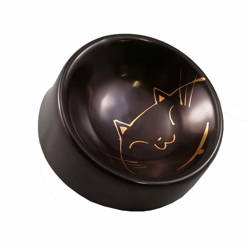 ［貝沼産業(直送)］瀬戸焼 猫用食器 猫の耳 Mタイプ 黒 ※発注単位・最低ご購入金額にご注意下さい