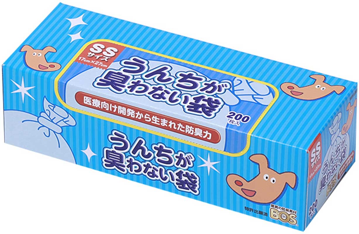 [クリロン化成(直送)] うんちが臭わない袋 BOS ペット用 箱型 SSサイズ 200枚入 ※メーカー直送 ※発注単位・最低発注数量(混載1ケース以上)にご注意下さい