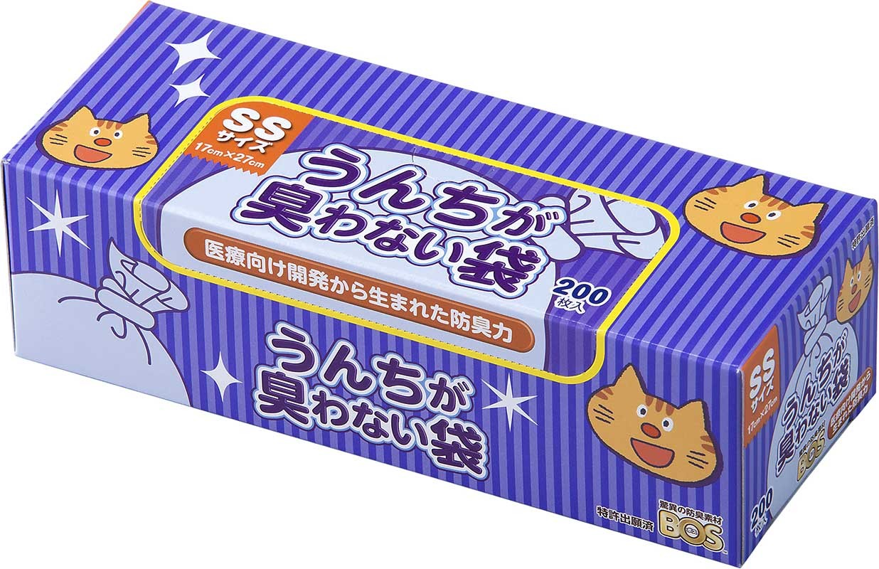 [クリロン化成(直送)] うんちが臭わない袋 BOS ネコ用 箱型 SSサイズ 200枚入 ※メーカー直送 ※発注単位・最低発注数量(混載1ケース以上)にご注意下さい