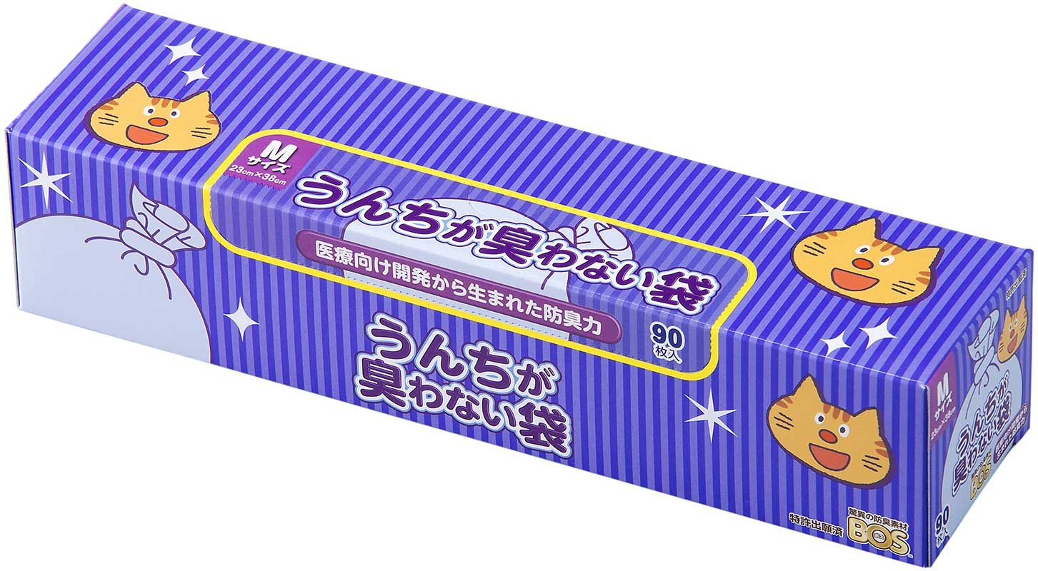 [クリロン化成] うんちが臭わない袋 BOS ネコ用 箱型 Mサイズ 90枚入