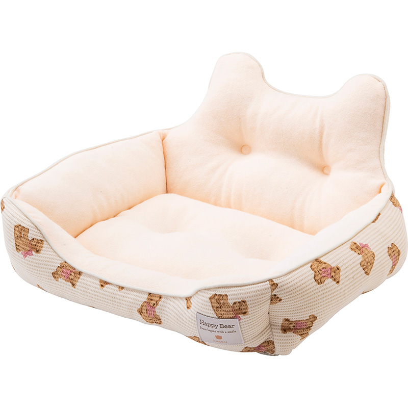［小泉ライフテックス］耳付きスクエアベッドS くまプリントワッフル BEIGE