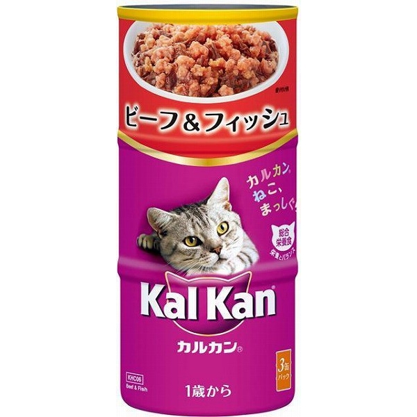 ［マース］カルカン ハンディ缶 1歳から ビーフ＆フィッシュ 160g×3P